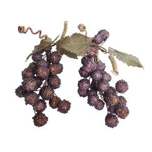 Vintage Beaded Glass Grapes Berry Fruit 8" Purple Floral Leaf Kitchen Decor MCM